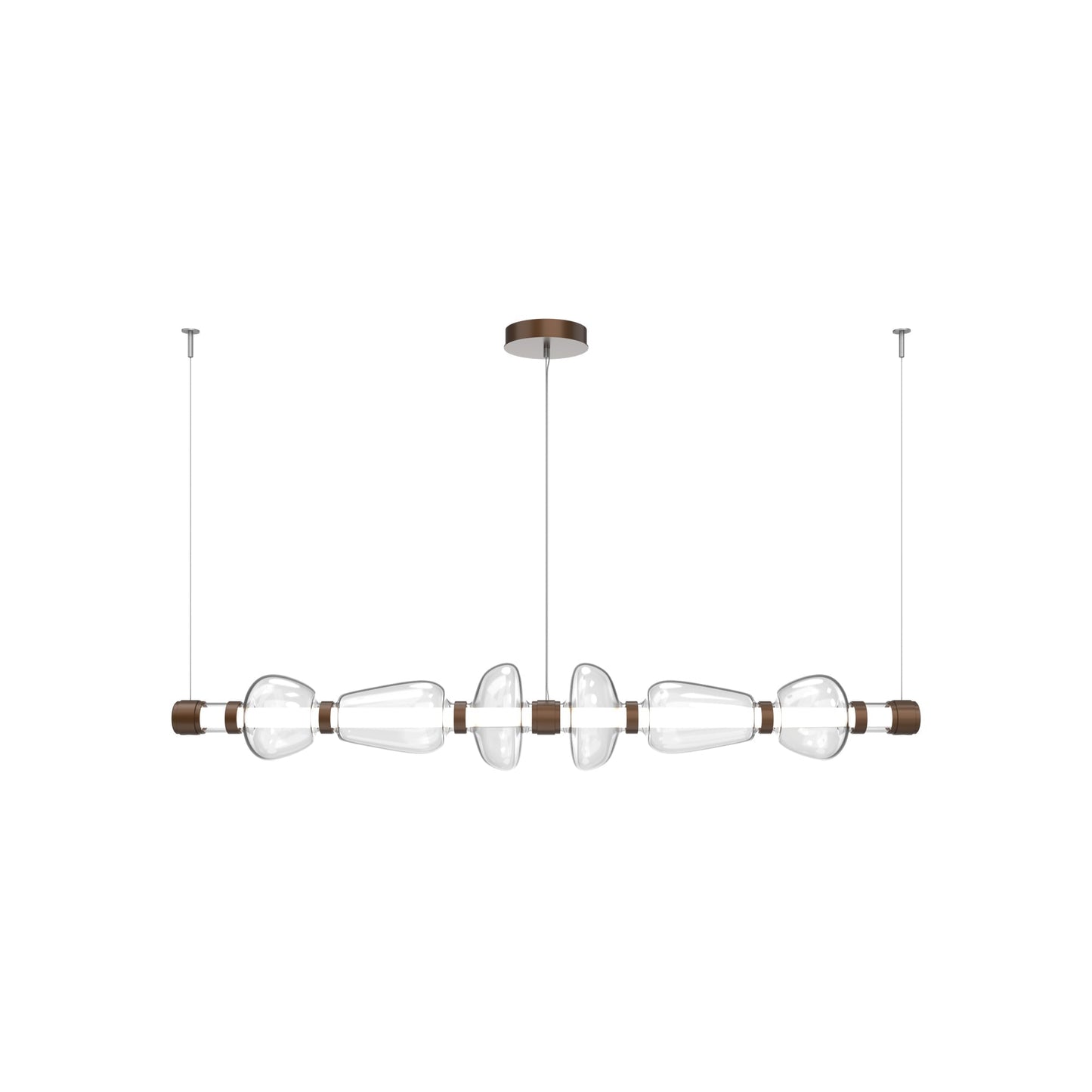 Bolla Mandrel Linear LED Chandelier in Burnished Bronze/Clear Blown Glass (72.6-Inch).