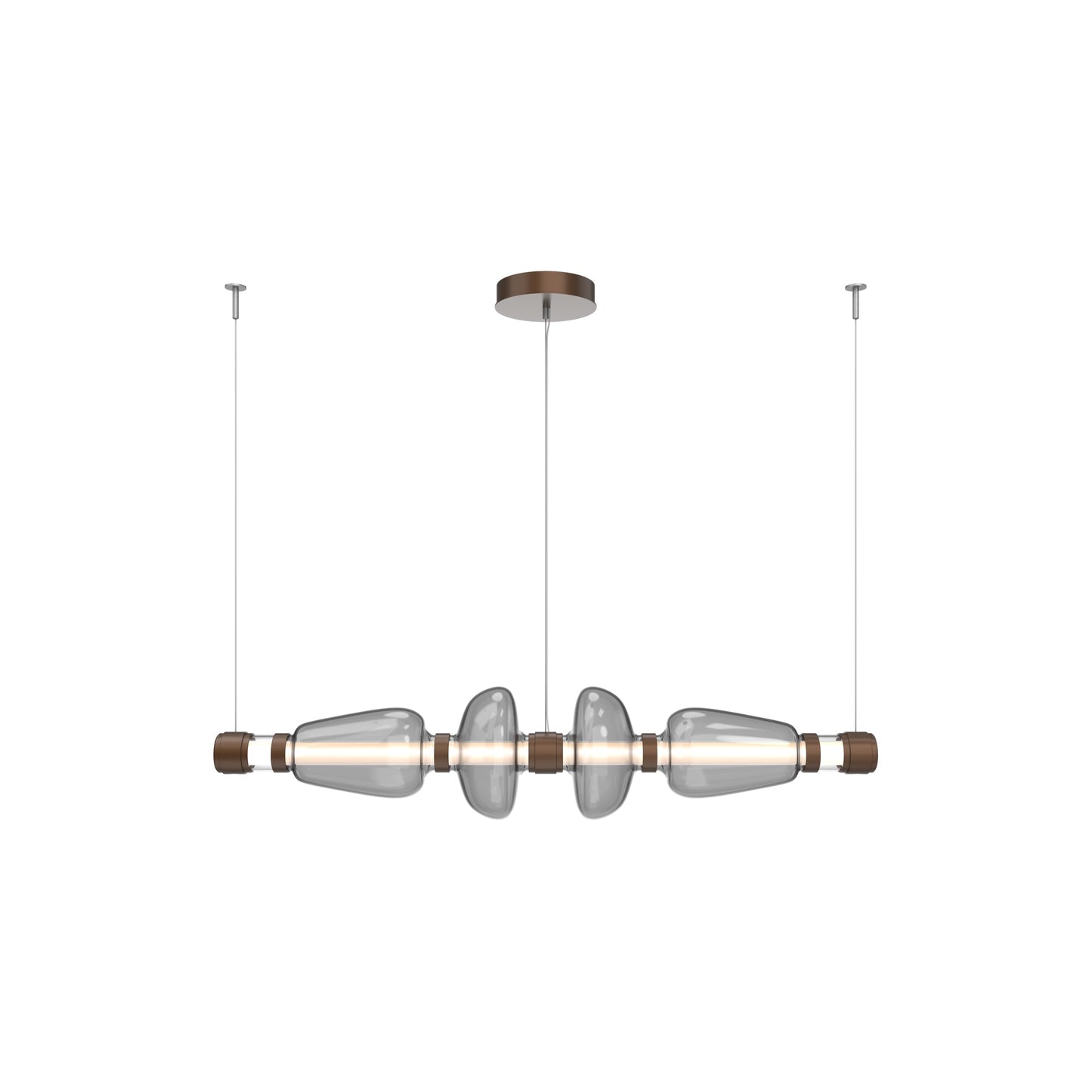Bolla Mandrel Linear LED Chandelier in Burnished Bronze/Smoke Blown Glass (53.3-Inch).