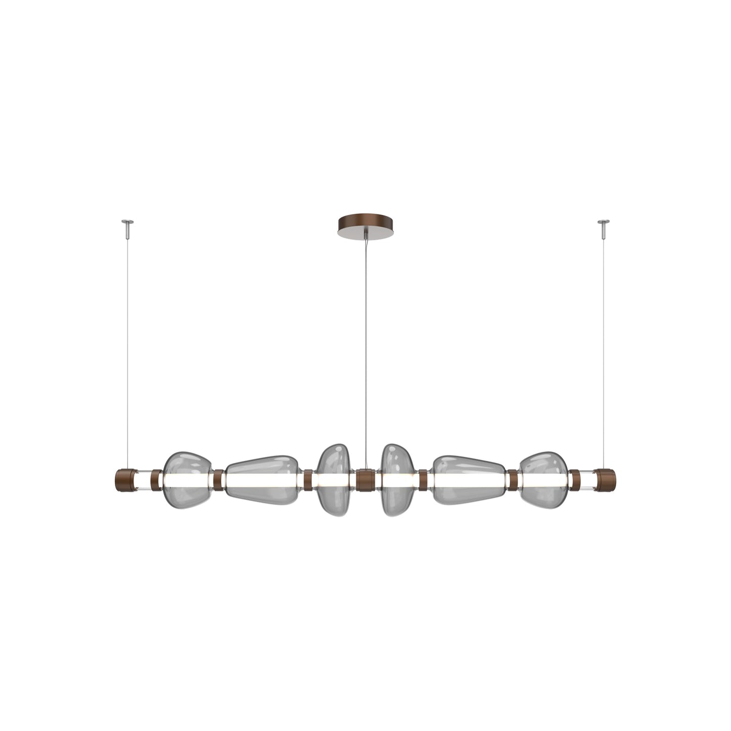 Bolla Mandrel Linear LED Chandelier in Burnished Bronze/Smoke Blown Glass (72.6-Inch).