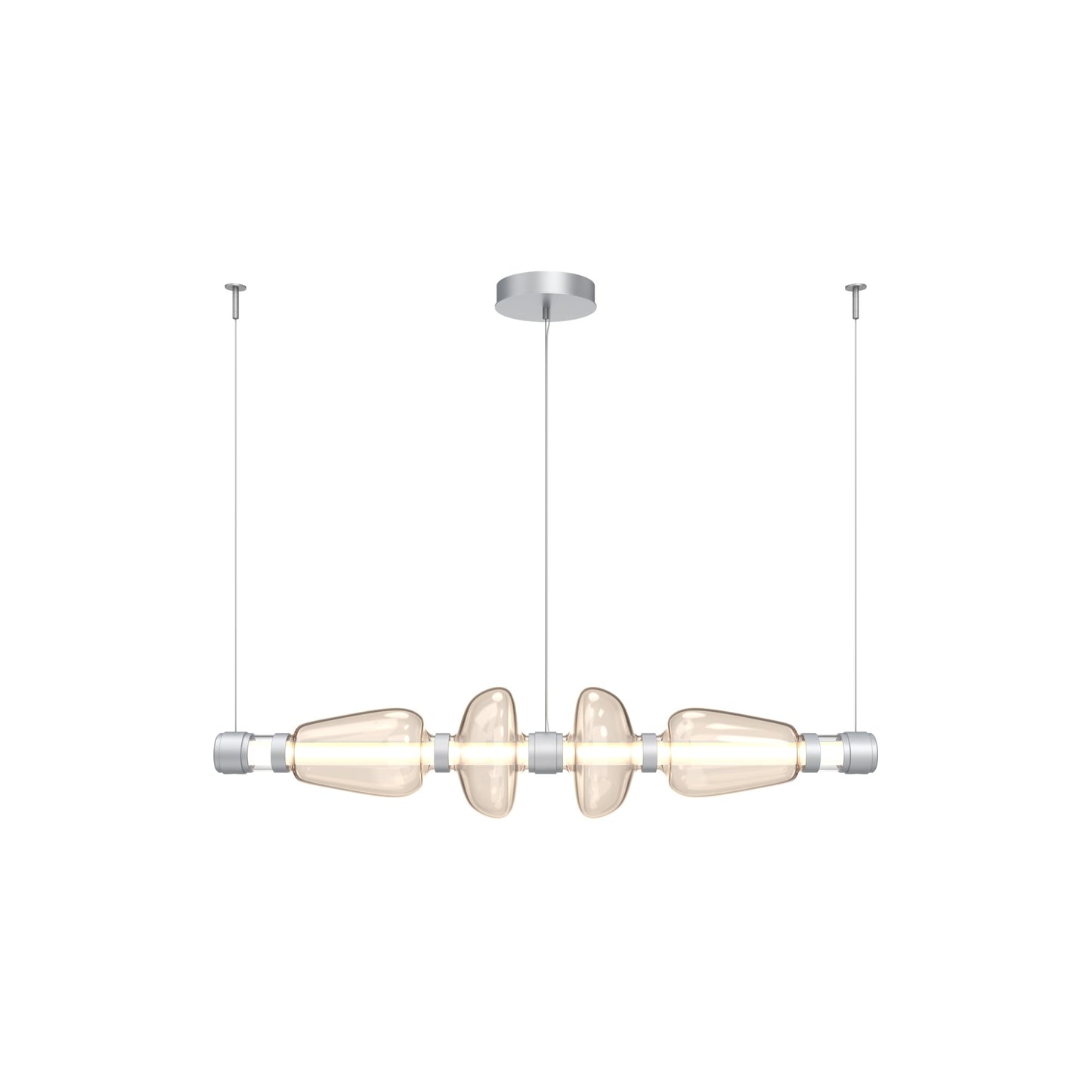 Bolla Mandrel Linear LED Chandelier in Classic Silver/Amber Blown Glass (53.3-Inch).