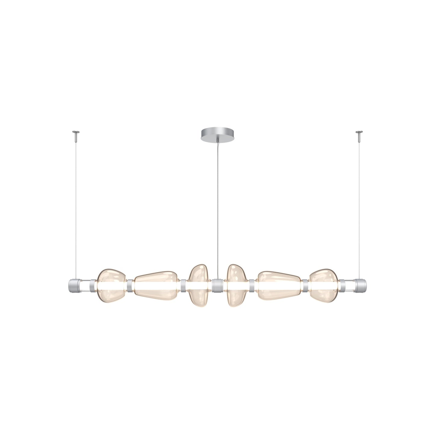 Bolla Mandrel Linear LED Chandelier in Classic Silver/Amber Blown Glass (72.6-Inch).