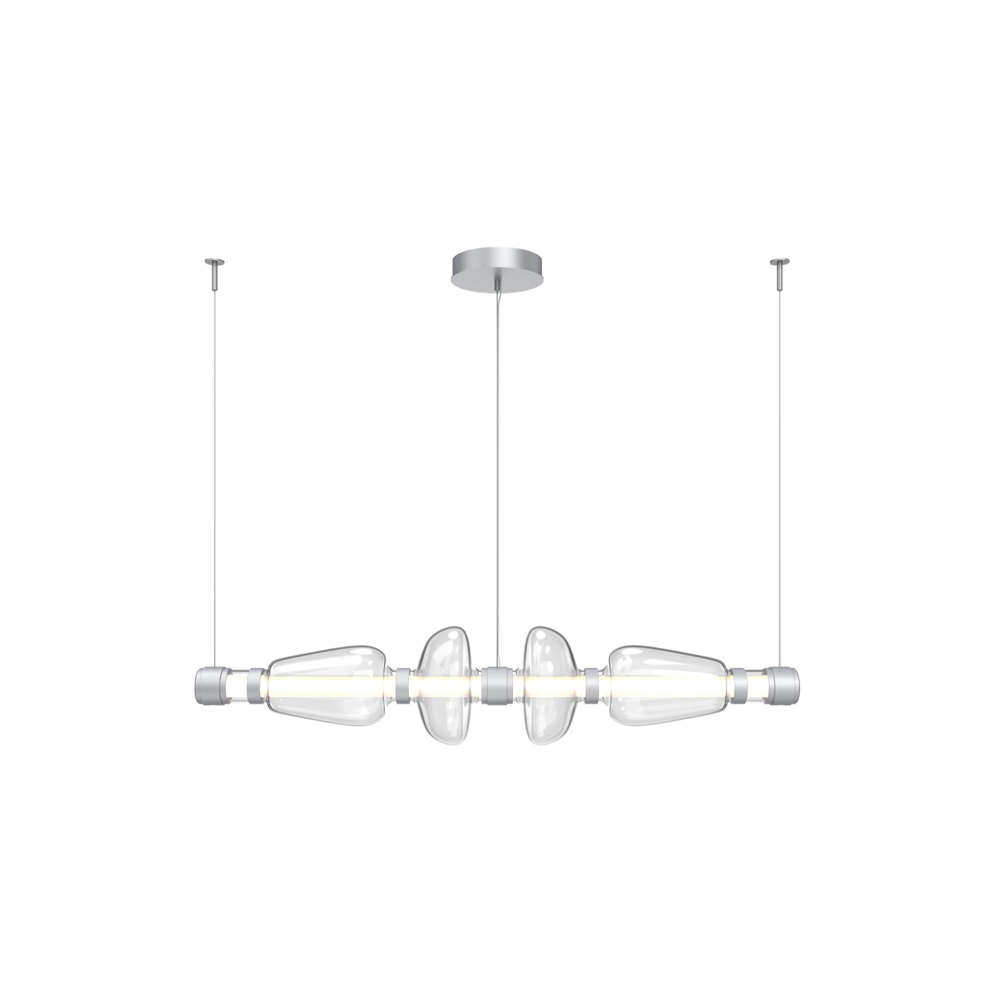 Bolla Mandrel Linear LED Chandelier in Classic Silver/Clear Blown Glass (53.3-Inch).