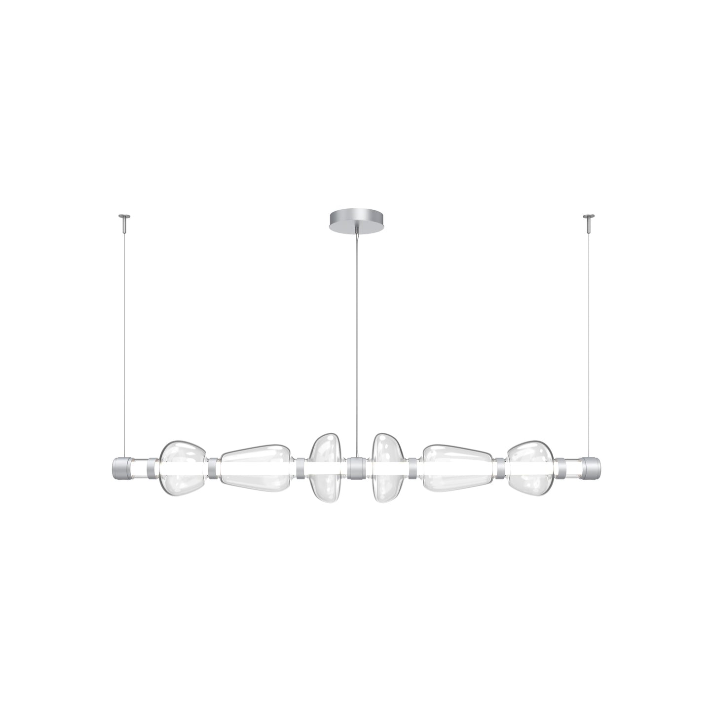 Bolla Mandrel Linear LED Chandelier in Classic Silver/Clear Blown Glass (72.6-Inch).