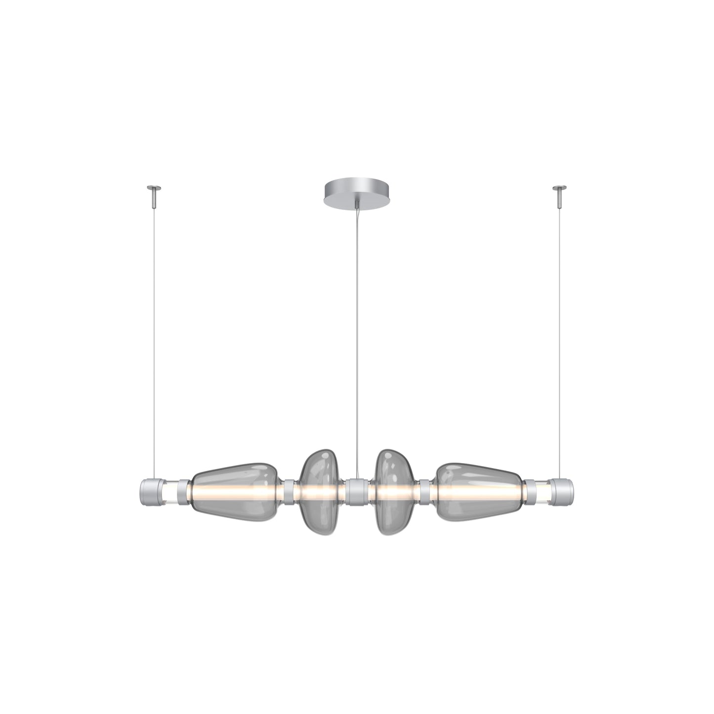Bolla Mandrel Linear LED Chandelier in Classic Silver/Smoke Blown Glass (53.3-Inch).