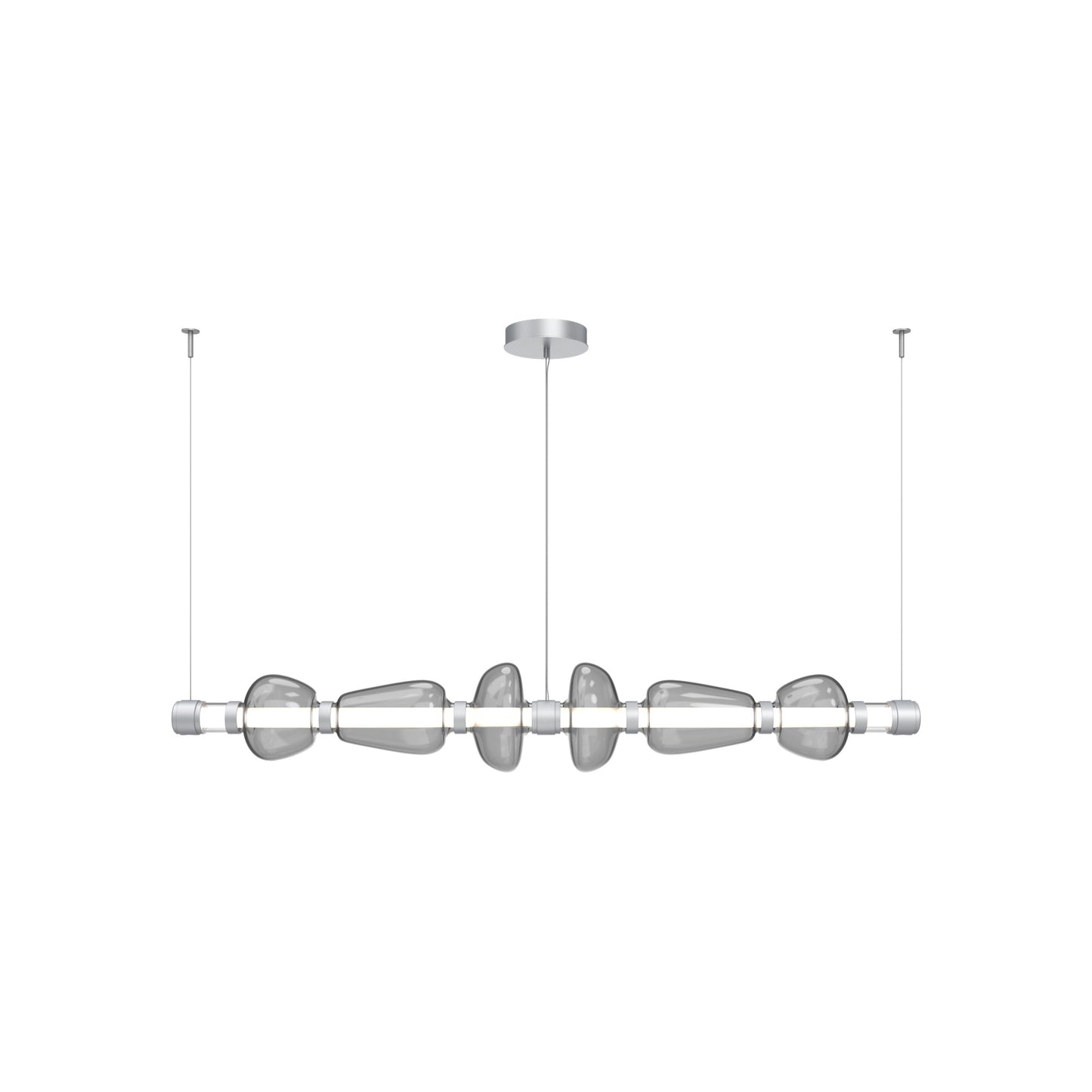 Bolla Mandrel Linear LED Chandelier in Classic Silver/Smoke Blown Glass (72.6-Inch).