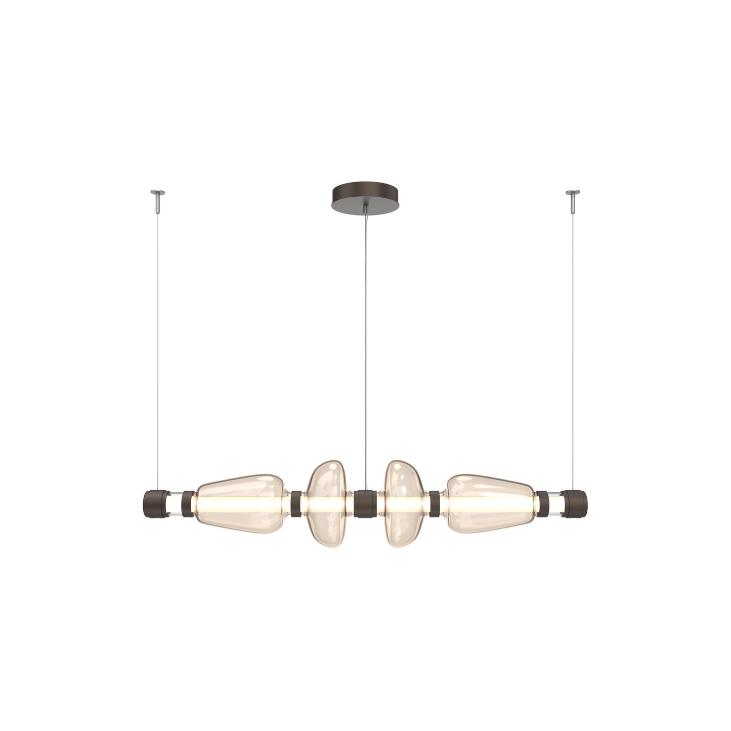 Bolla Mandrel Linear LED Chandelier in Flat Bronze/Amber Blown Glass (53.3-Inch).