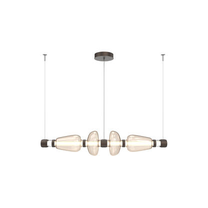 Bolla Mandrel Linear LED Chandelier in Flat Bronze/Amber Blown Glass (53.3-Inch).
