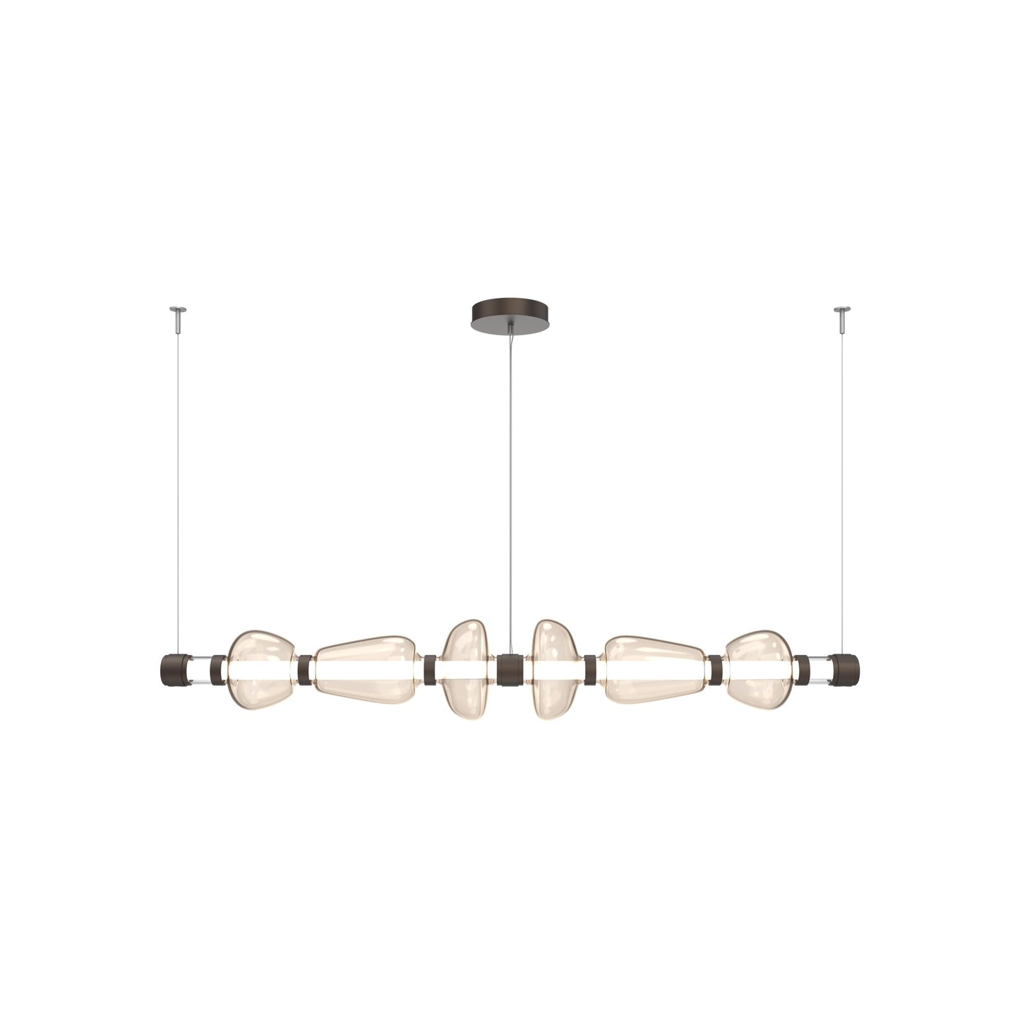 Bolla Mandrel Linear LED Chandelier in Flat Bronze/Amber Blown Glass (72.6-Inch).