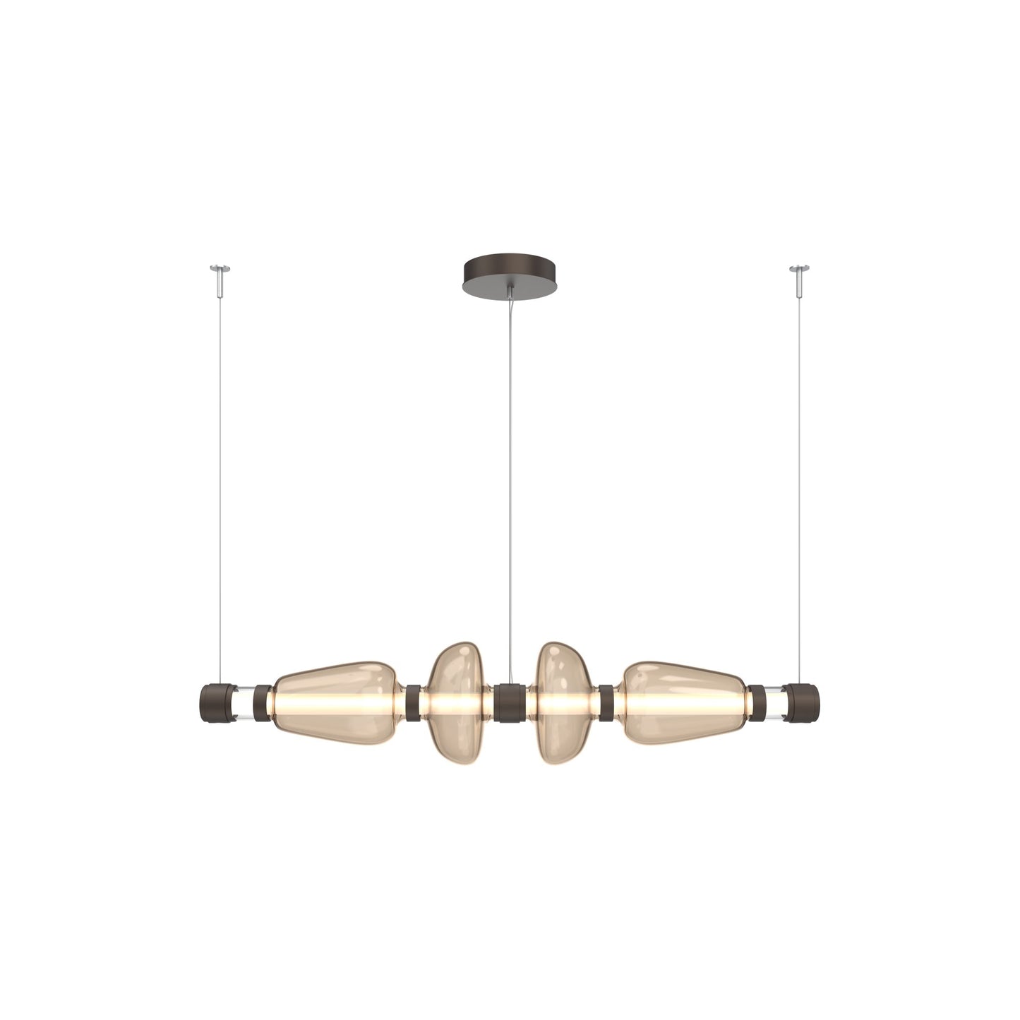 Bolla Mandrel Linear LED Chandelier in Flat Bronze/Bronze Blown Glass (53.3-Inch).