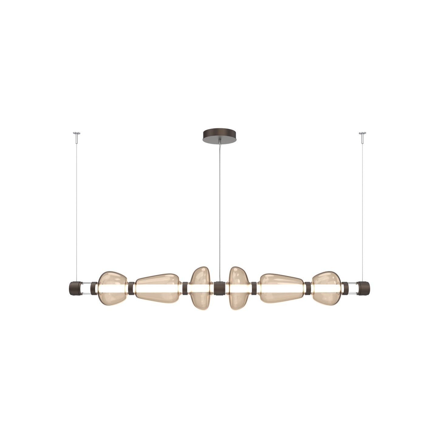Bolla Mandrel Linear LED Chandelier in Flat Bronze/Bronze Blown Glass (72.6-Inch).