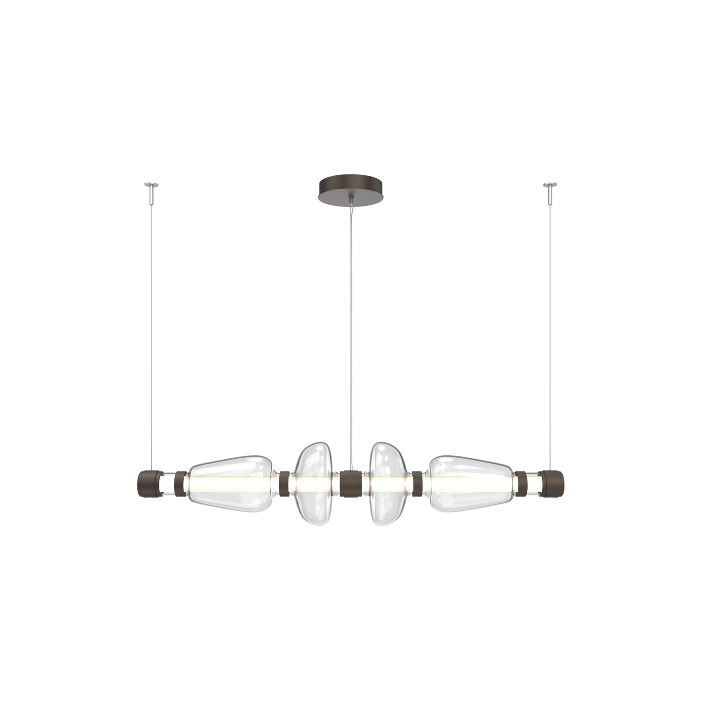 Bolla Mandrel Linear LED Chandelier in Flat Bronze/Clear Blown Glass (53.3-Inch).