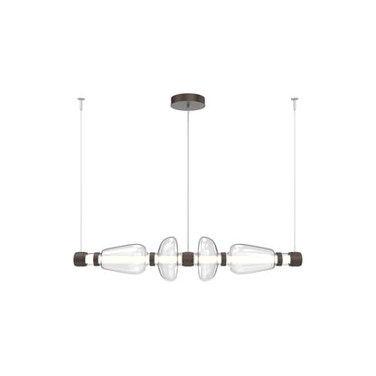 Bolla Mandrel Linear LED Chandelier in Flat Bronze/Clear Blown Glass (53.3-Inch).