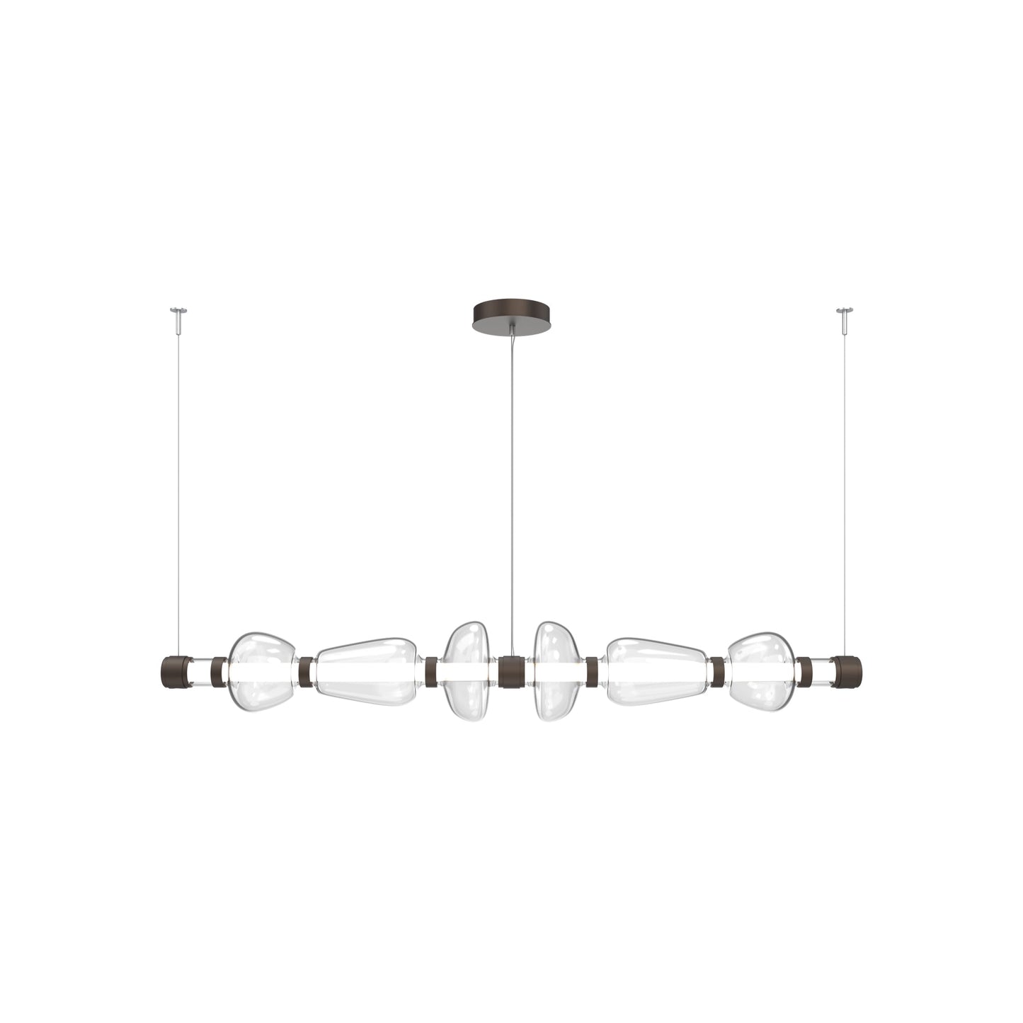 Bolla Mandrel Linear LED Chandelier in Flat Bronze/Clear Blown Glass (72.6-Inch).