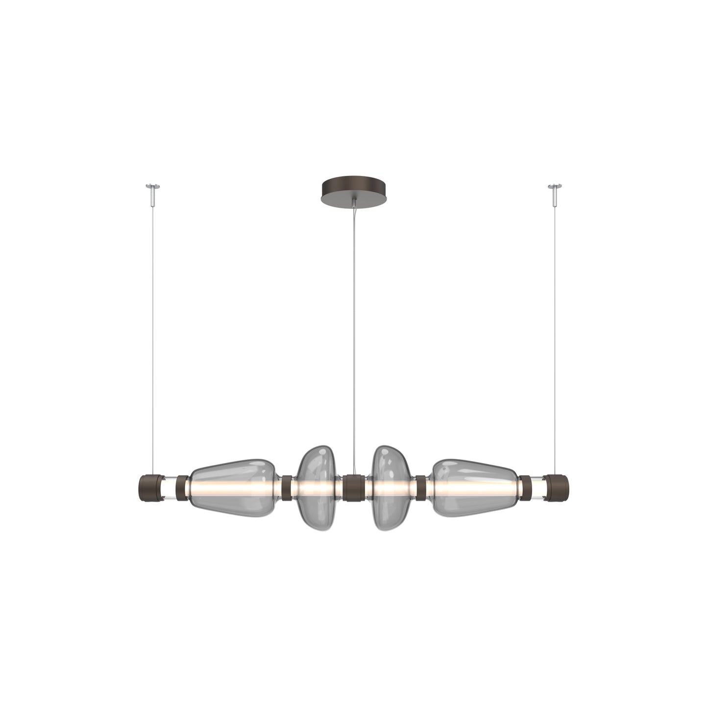Bolla Mandrel Linear LED Chandelier in Flat Bronze/Smoke Blown Glass (53.3-Inch).