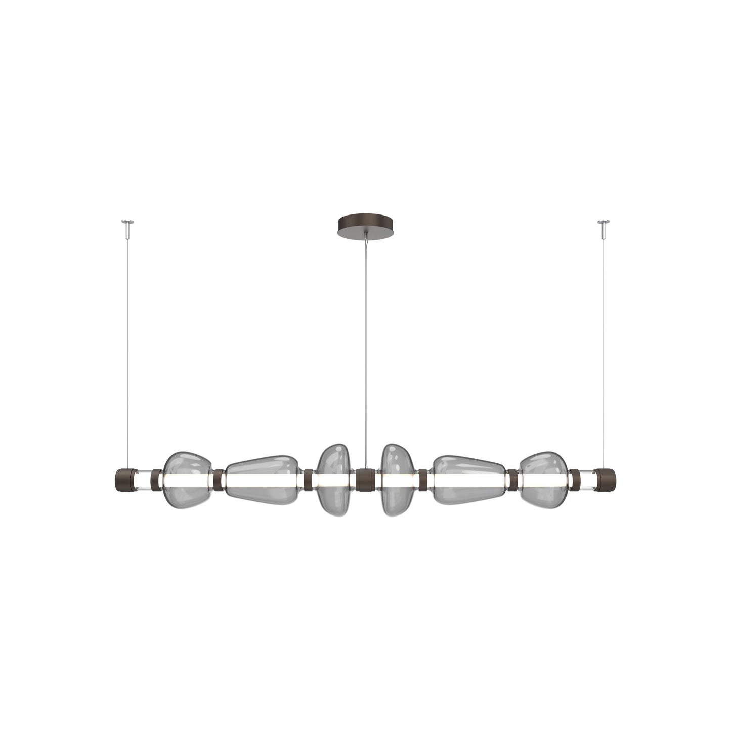 Bolla Mandrel Linear LED Chandelier in Flat Bronze/Smoke Blown Glass (72.6-Inch).