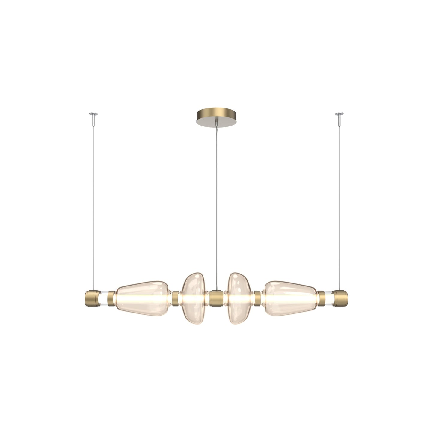 Bolla Mandrel Linear LED Chandelier in Gilded Brass/Amber Blown Glass (53.3-Inch).