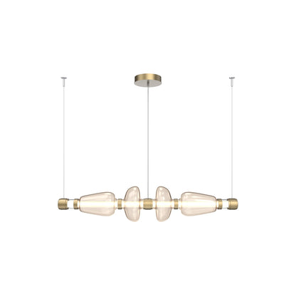 Bolla Mandrel Linear LED Chandelier in Gilded Brass/Amber Blown Glass (53.3-Inch).