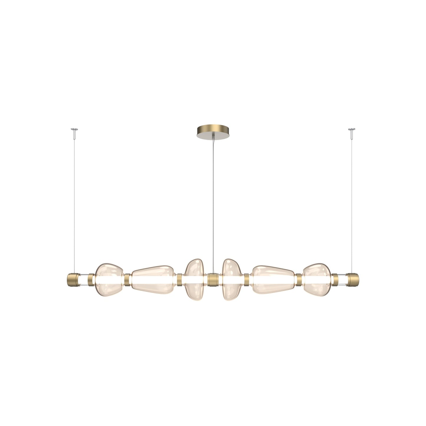 Bolla Mandrel Linear LED Chandelier in Gilded Brass/Amber Blown Glass (72.6-Inch).