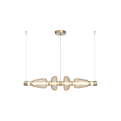 Bolla Mandrel Linear LED Chandelier in Gilded Brass/Bronze Blown Glass (53.3-Inch).