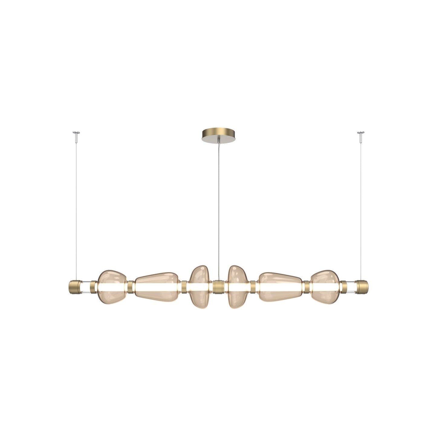 Bolla Mandrel Linear LED Chandelier in Gilded Brass/Bronze Blown Glass (72.6-Inch).