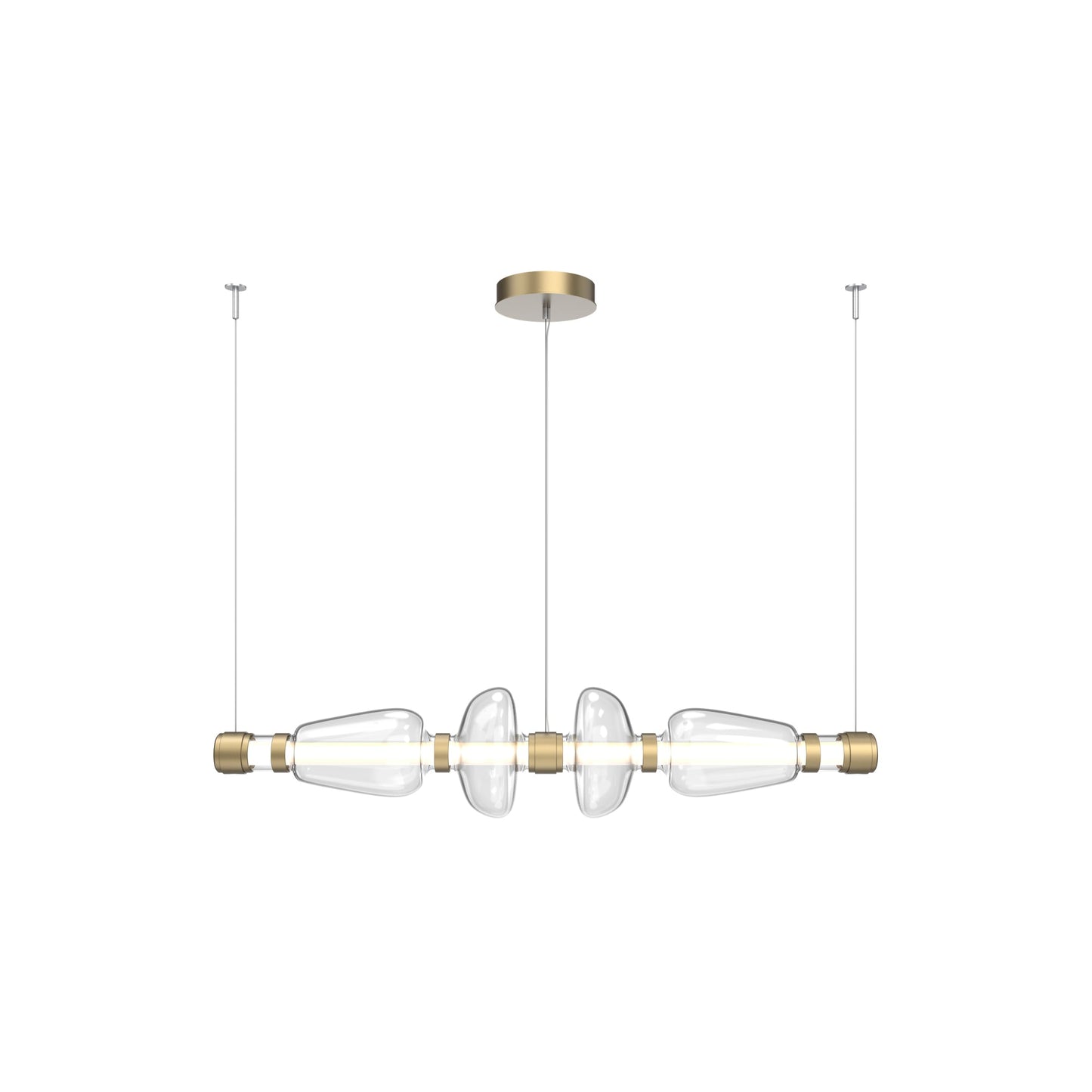 Bolla Mandrel Linear LED Chandelier in Gilded Brass/Clear Blown Glass (53.3-Inch).