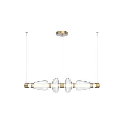 Bolla Mandrel Linear LED Chandelier in Gilded Brass/Clear Blown Glass (53.3-Inch).