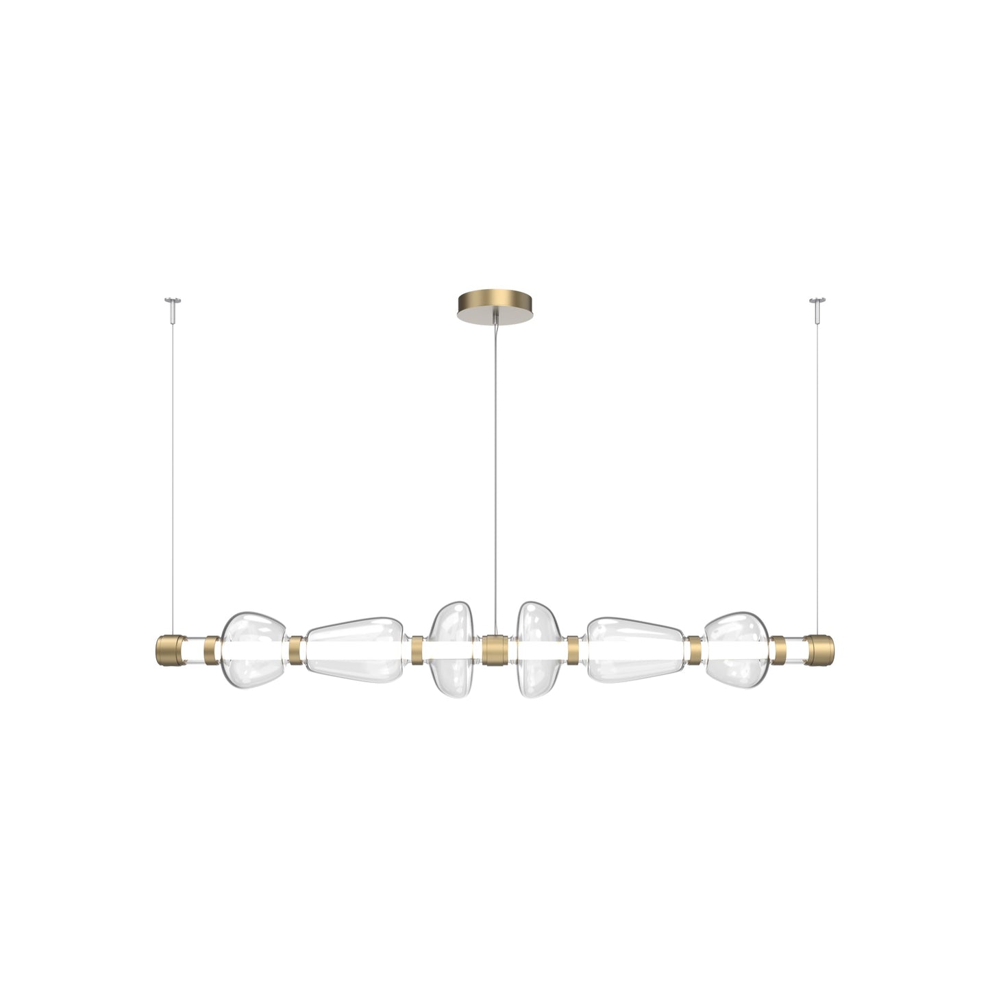Bolla Mandrel Linear LED Chandelier in Gilded Brass/Clear Blown Glass (72.6-Inch).