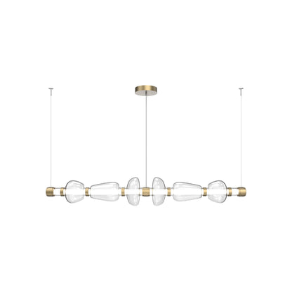 Bolla Mandrel Linear LED Chandelier in Gilded Brass/Clear Blown Glass (72.6-Inch).