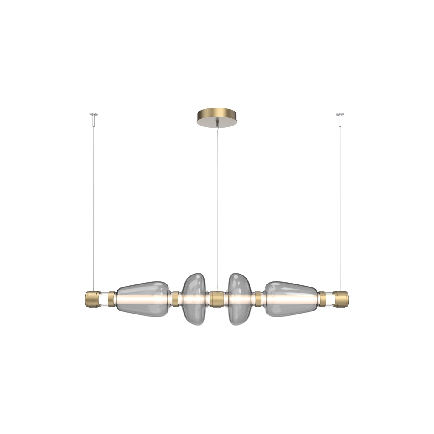 Bolla Mandrel Linear LED Chandelier in Gilded Brass/Smoke Blown Glass (53.3-Inch).
