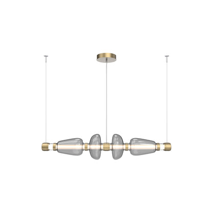 Bolla Mandrel Linear LED Chandelier in Gilded Brass/Smoke Blown Glass (53.3-Inch).
