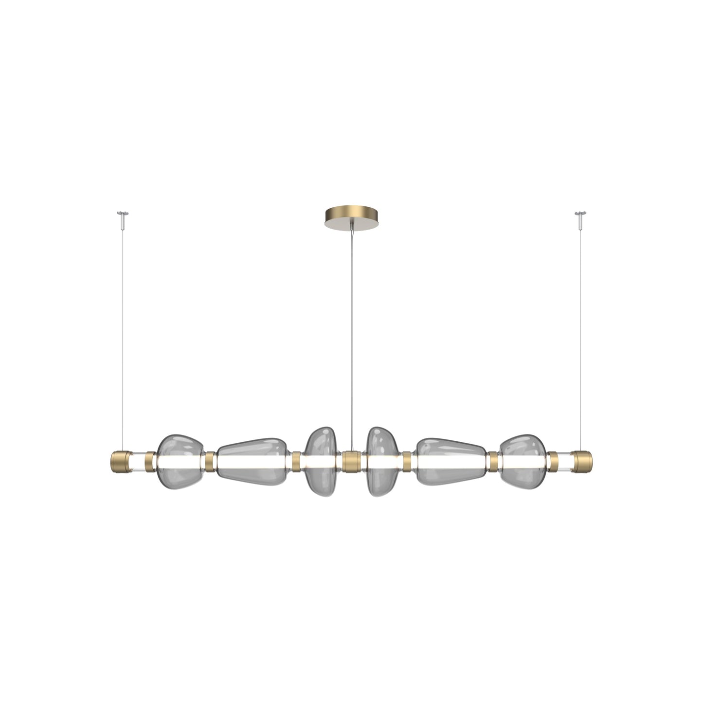 Bolla Mandrel Linear LED Chandelier in Gilded Brass/Smoke Blown Glass (72.6-Inch).