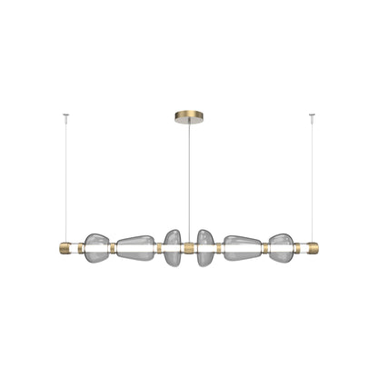 Bolla Mandrel Linear LED Chandelier in Gilded Brass/Smoke Blown Glass (72.6-Inch).
