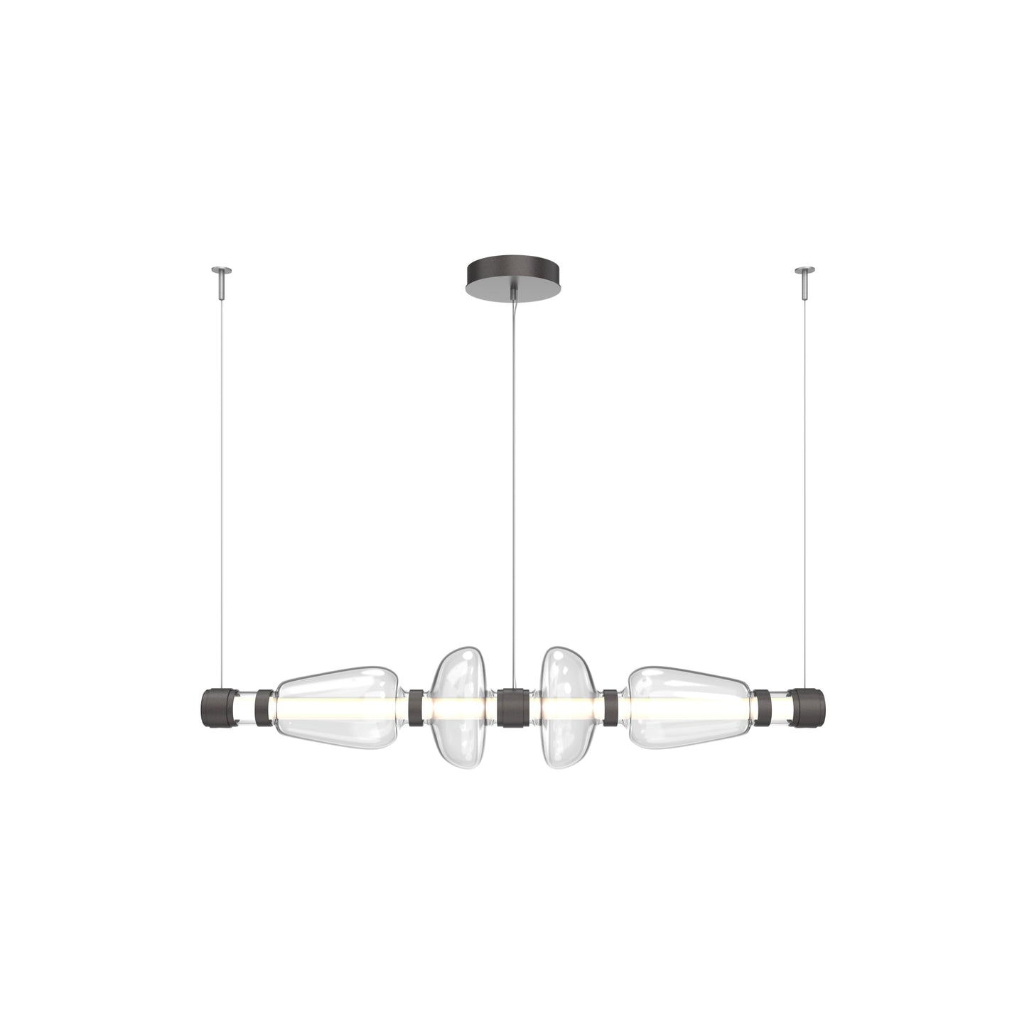 Bolla Mandrel Linear LED Chandelier in Graphite/Clear Blown Glass (53.3-Inch).