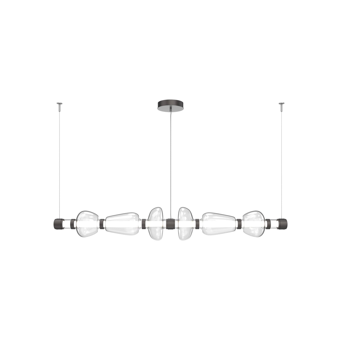 Bolla Mandrel Linear LED Chandelier in Graphite/Clear Blown Glass (72.6-Inch).