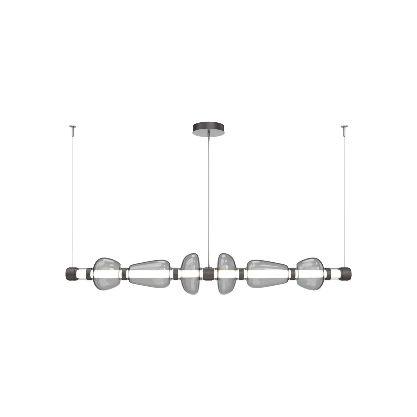 Bolla Mandrel Linear LED Chandelier in Graphite/Smoke Blown Glass (72.6-Inch).