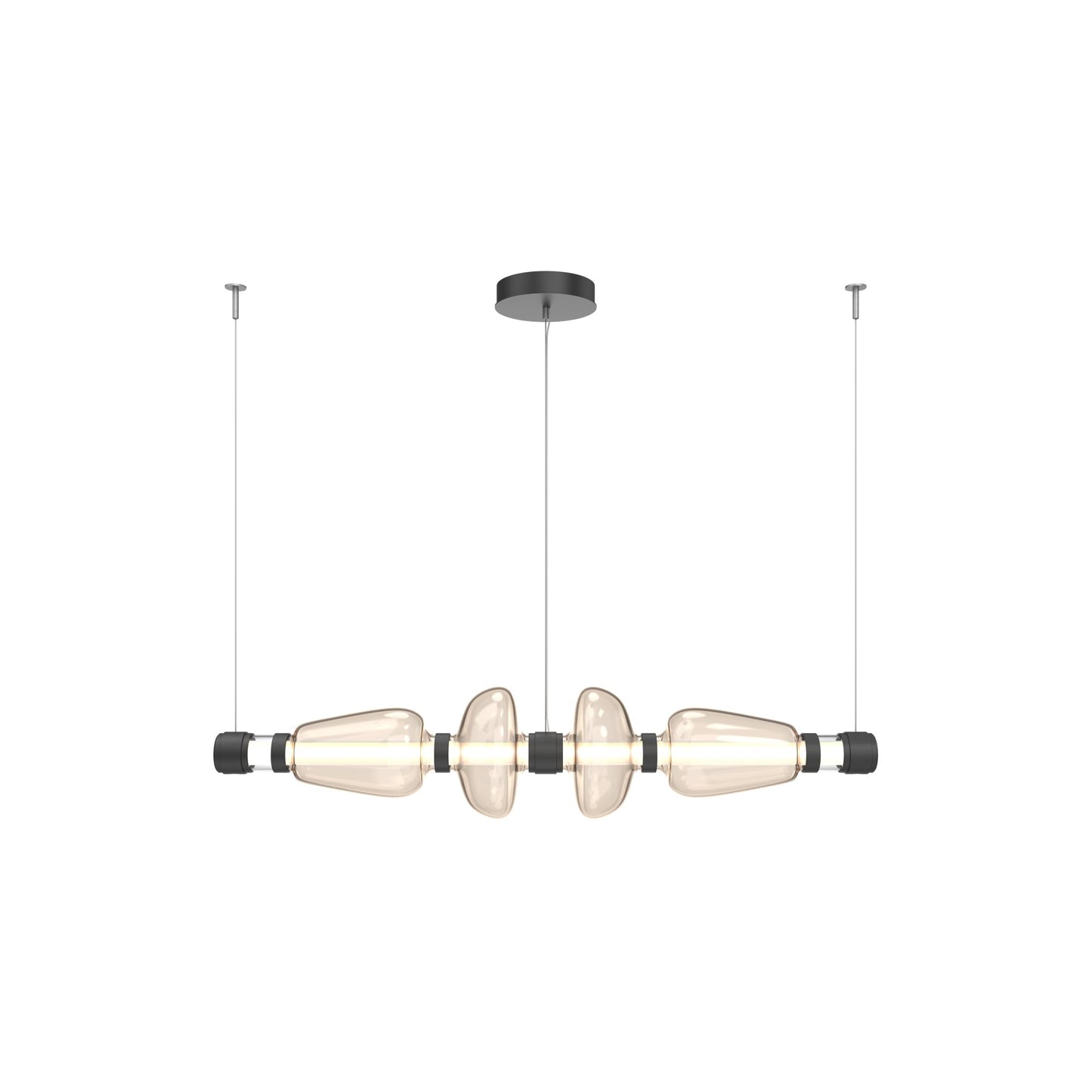 Bolla Mandrel Linear LED Chandelier in Matte Black/Amber Blown Glass (53.3-Inch).