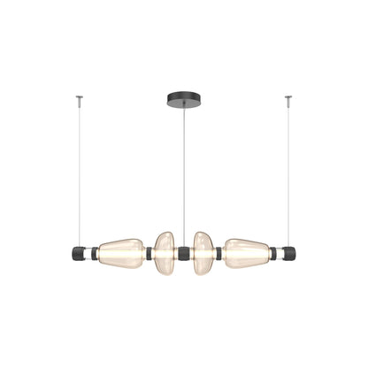 Bolla Mandrel Linear LED Chandelier in Matte Black/Amber Blown Glass (53.3-Inch).