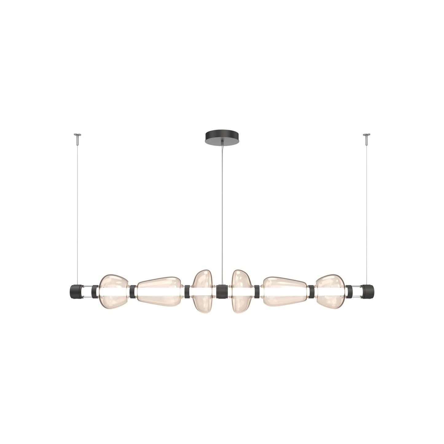 Bolla Mandrel Linear LED Chandelier in Matte Black/Amber Blown Glass (72.6-Inch).