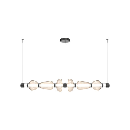 Bolla Mandrel Linear LED Chandelier in Matte Black/Amber Blown Glass (72.6-Inch).