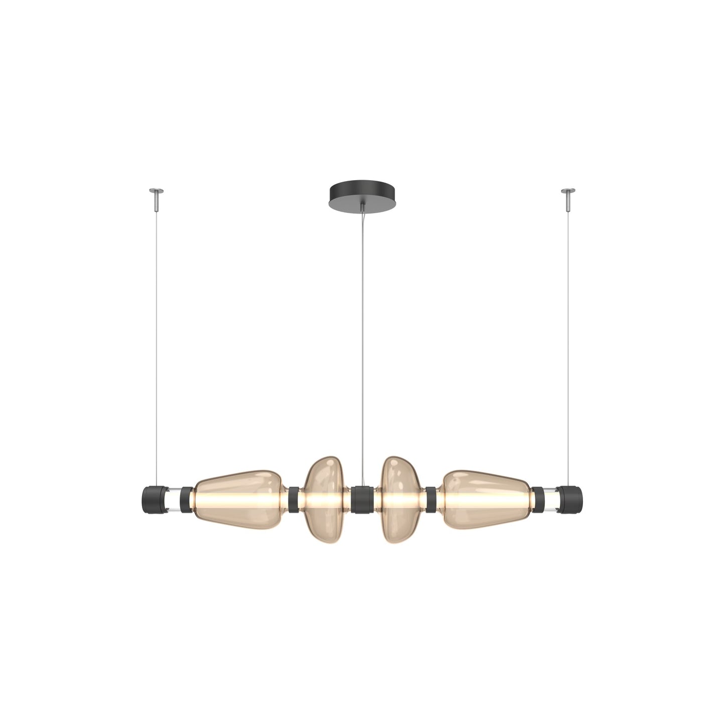 Bolla Mandrel Linear LED Chandelier in Matte Black/Bronze Blown Glass (53.3-Inch).