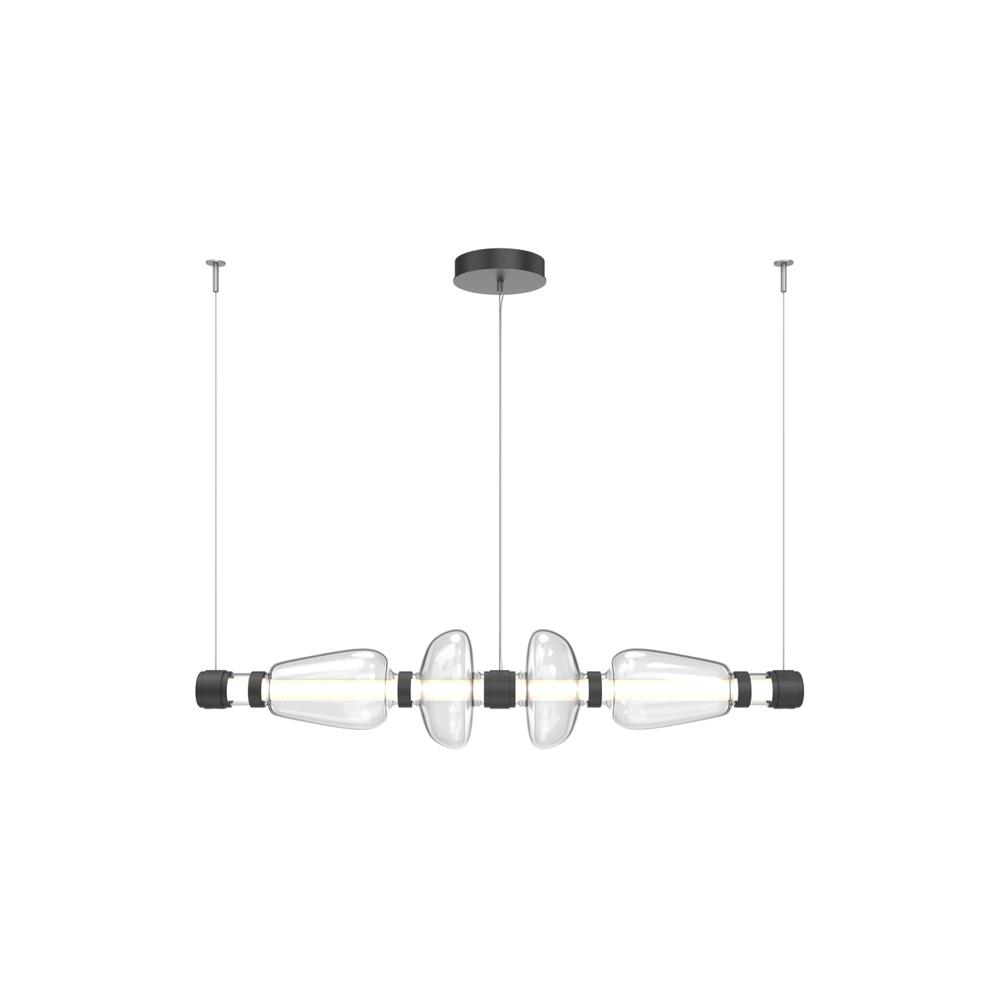 Bolla Mandrel Linear LED Chandelier in Matte Black/Clear Blown Glass (53.3-Inch).