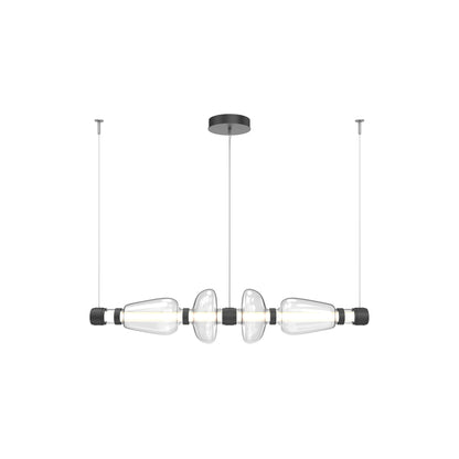 Bolla Mandrel Linear LED Chandelier in Matte Black/Clear Blown Glass (53.3-Inch).