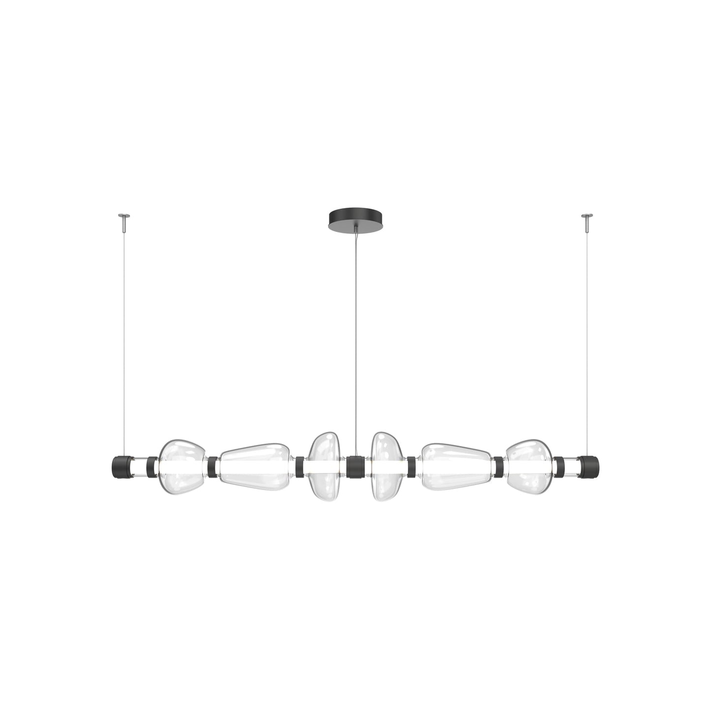 Bolla Mandrel Linear LED Chandelier in Matte Black/Clear Blown Glass (72.6-Inch).
