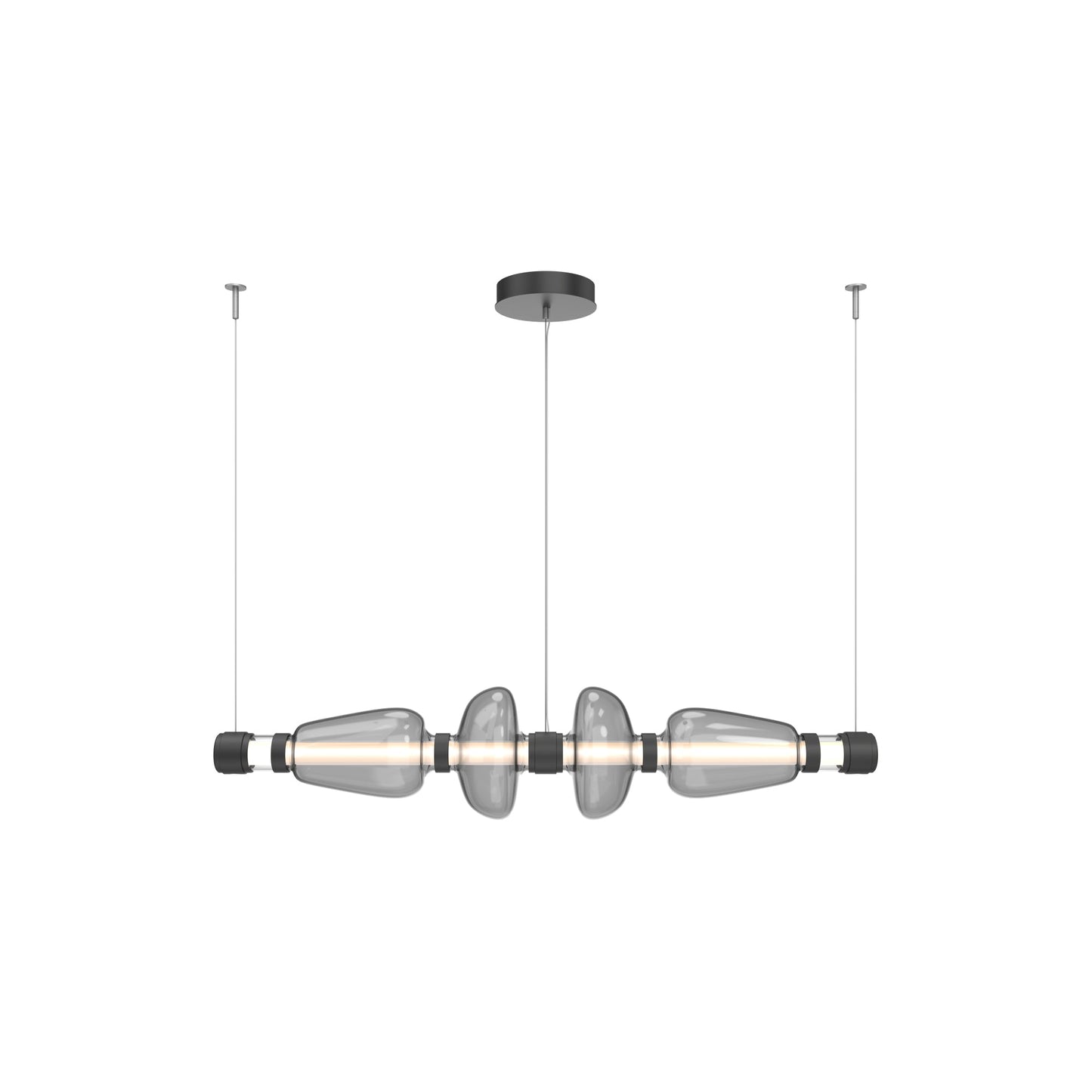 Bolla Mandrel Linear LED Chandelier in Matte Black/Smoke Blown Glass (53.3-Inch).
