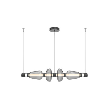 Bolla Mandrel Linear LED Chandelier in Matte Black/Smoke Blown Glass (53.3-Inch).