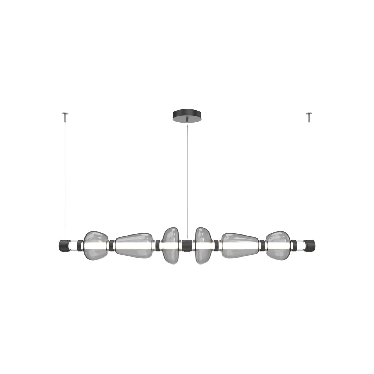 Bolla Mandrel Linear LED Chandelier in Matte Black/Smoke Blown Glass (72.6-Inch).