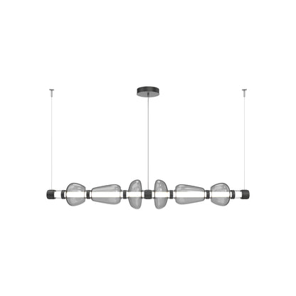Bolla Mandrel Linear LED Chandelier in Matte Black/Smoke Blown Glass (72.6-Inch).