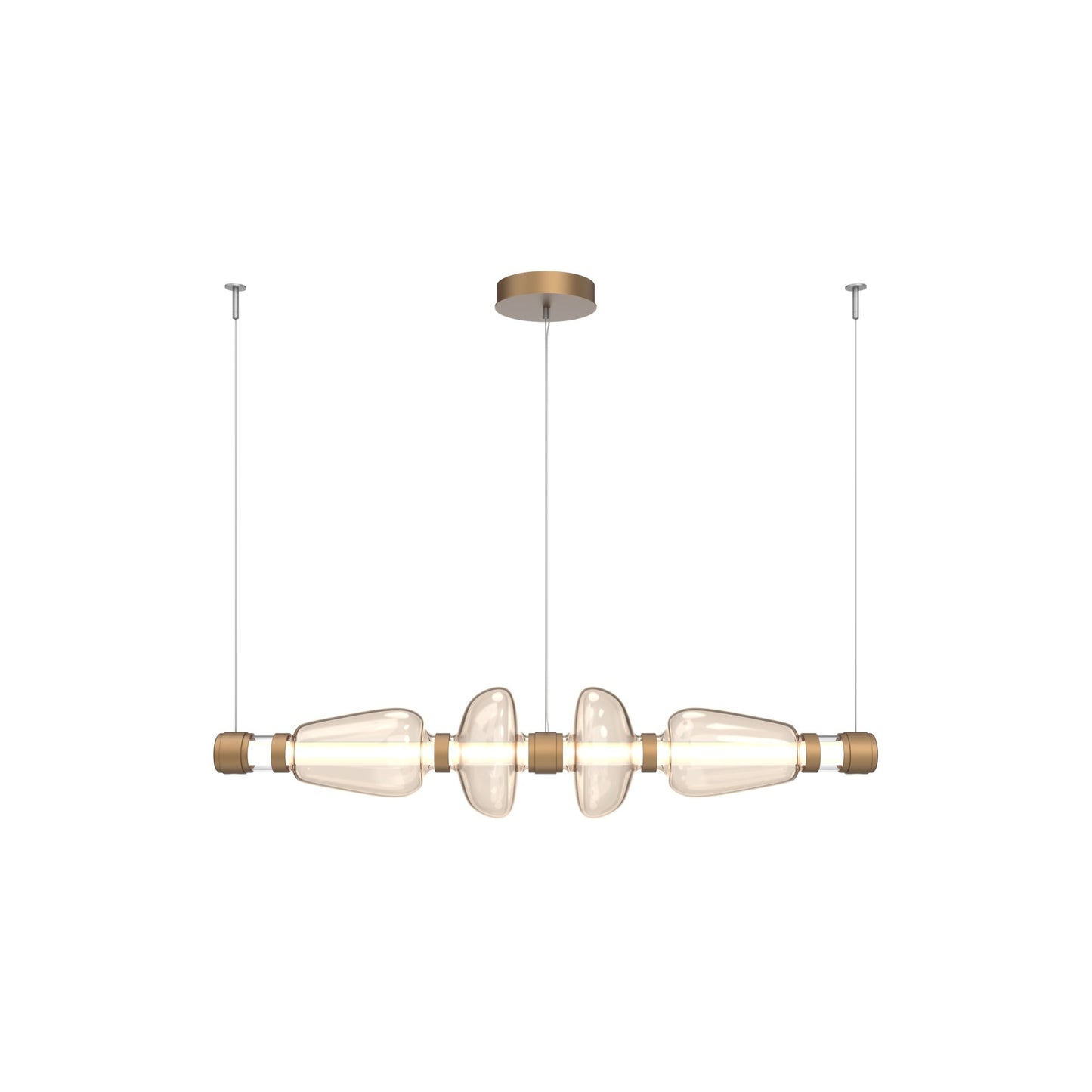 Bolla Mandrel Linear LED Chandelier in Novel Brass/Amber Blown Glass (53.3-Inch).