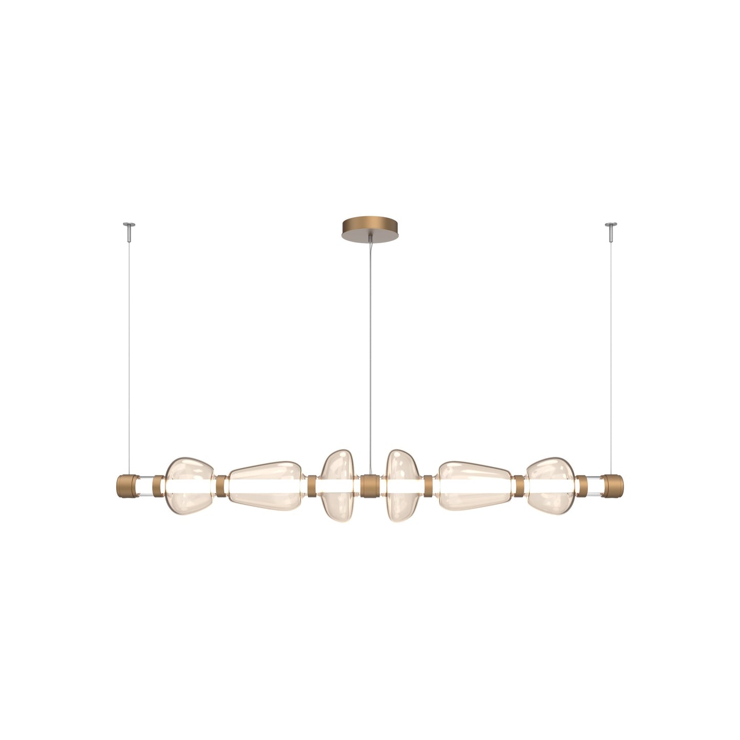 Bolla Mandrel Linear LED Chandelier in Novel Brass/Amber Blown Glass (72.6-Inch).