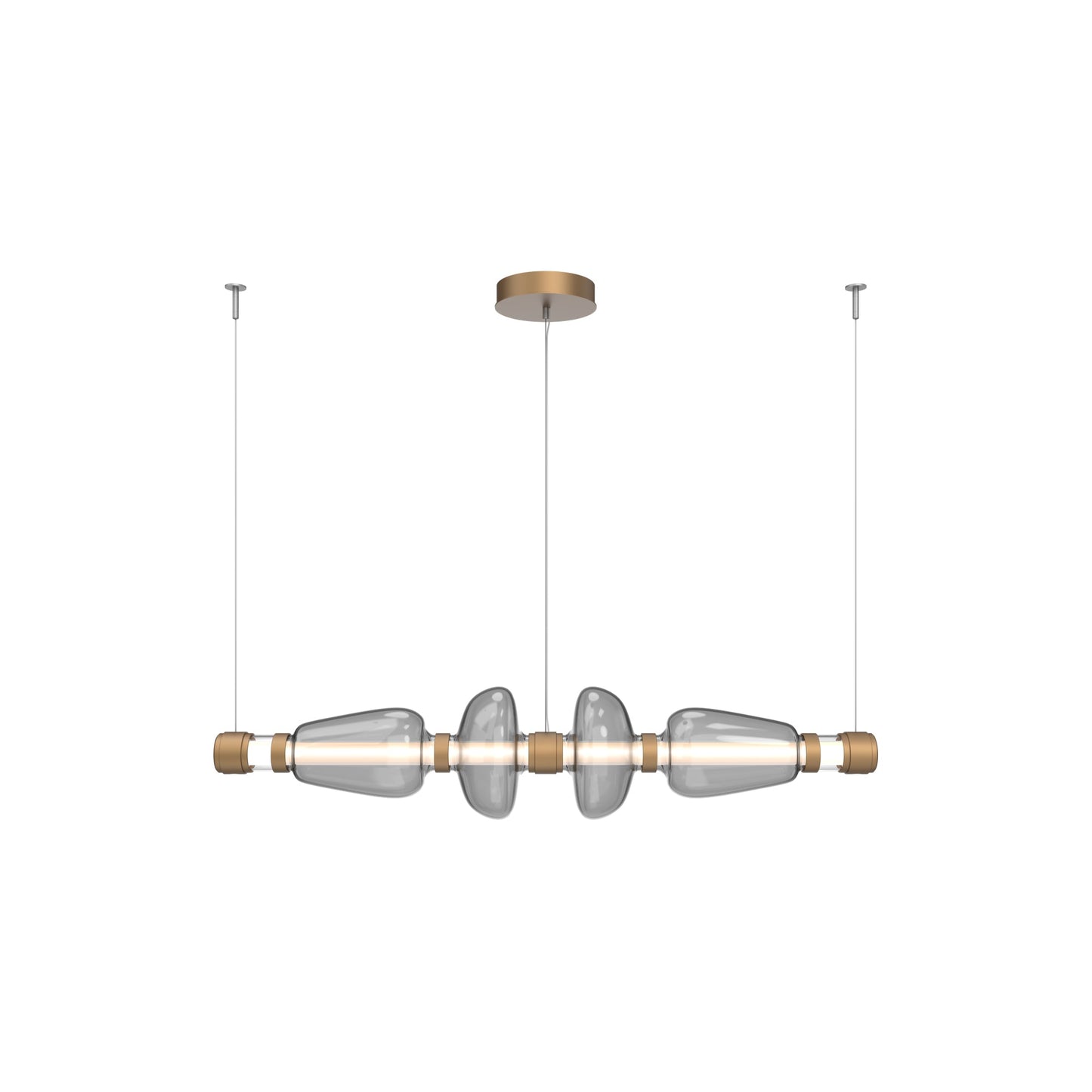 Bolla Mandrel Linear LED Chandelier in Novel Brass/Smoke Blown Glass (53.3-Inch).